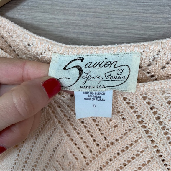 Savion Vintage Peach Puff Sleeve Knit Sweater S - Picture 2 of 7